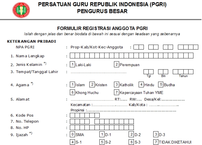 Pendaftaran PGRI Kalbar - Persatuan Guru Republik Indonesia Cabang Kalbar